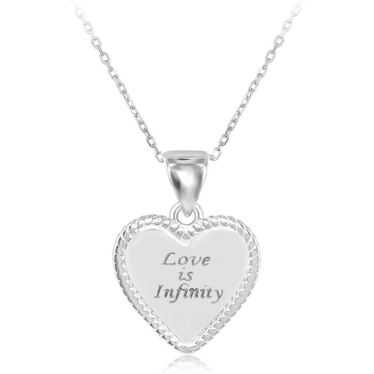Sterling Silver Rope Border Heart "Love is Infinity" Pendant  W/Chain