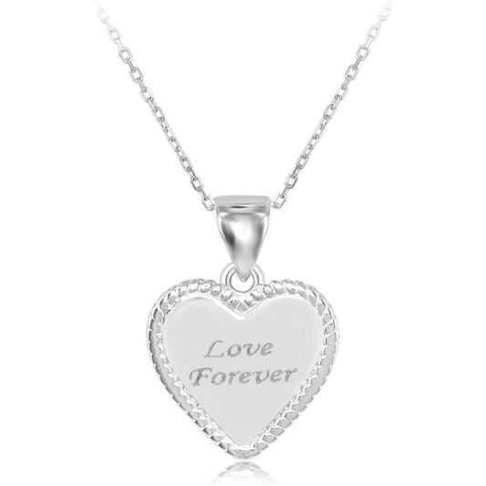 Sterling Silver Rope Border Heart "Love Forever" Pendant  W/Chain