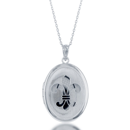 Sterling Silver, Fleur De Lis Oval w/Chain