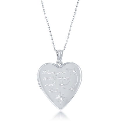 Stering Silver "I Love You To The Moon & Back" Heart Locket W/chain
