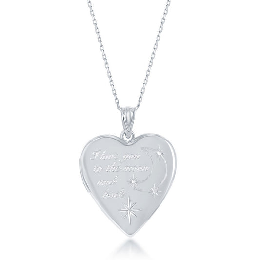 Stering Silver "I Love You To The Moon & Back" Heart Locket W/chain