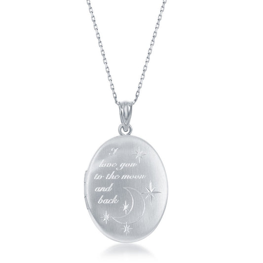 Stering Silver, "I Love You To The Moon & Back" Oval Locket w/Chain