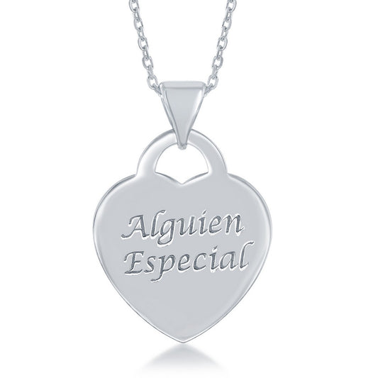 Sterling Silver "Alguien Especial" Inscribed Shiny Heart Pendant /chain