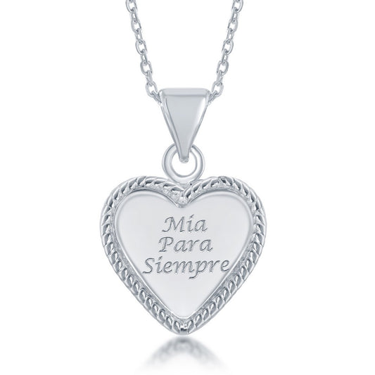 Sterling Silver "Mia Para Siempre" Inscribed Shiny Heart Pendant /chain