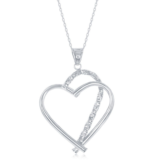 Sterling Silver Heart with Diamond-Cut Half Heart Pendant