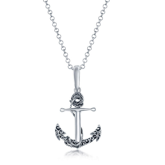 Sterling Silver, Detailed Oxidized Anchor Pendant