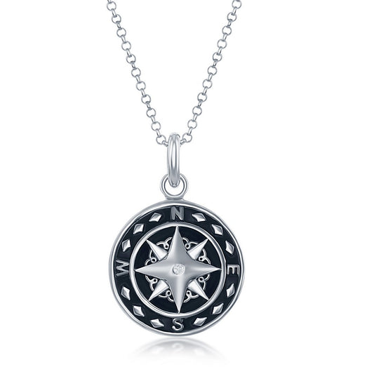 Sterling Silver, Oxidized Compass Pendant