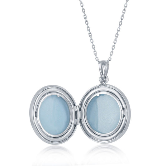 Sterling Silver Matte Angel Wings Round Locket W/chain