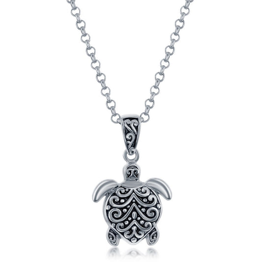 Sterling Silver, Oxidized Turtle Pendant w/Chain