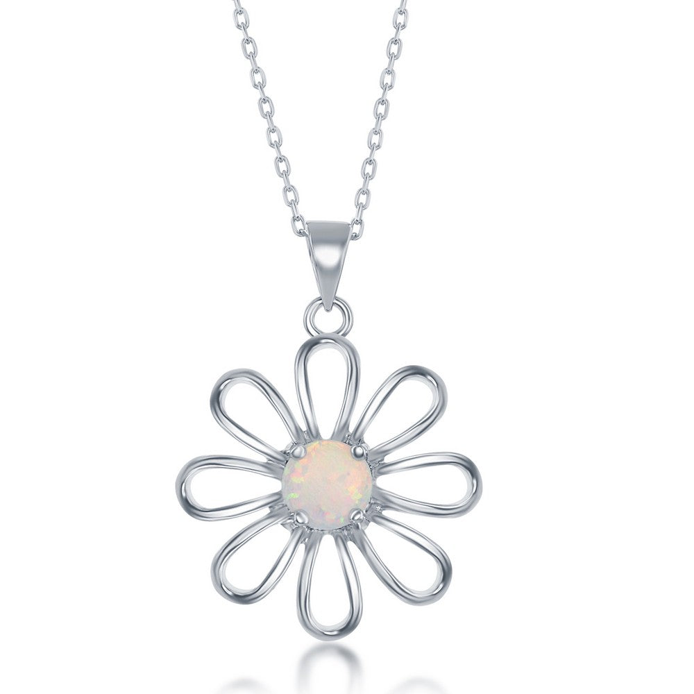 Sterling Silver White Opal Flower Pendant