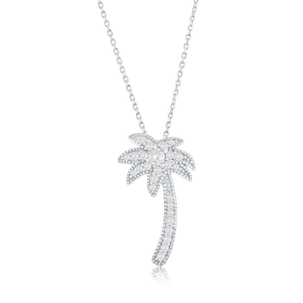 Sterling Silver, Palm Tree CZ Pendant