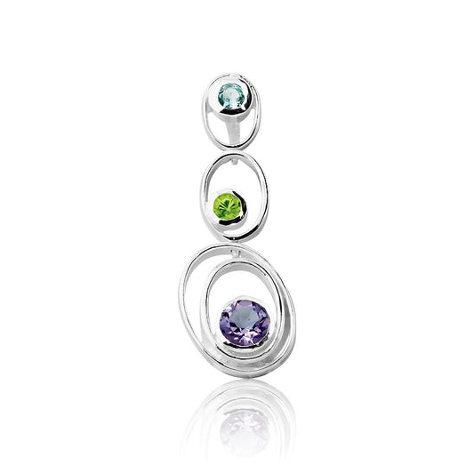 Sterling Silver Circle Peridot, BT, Amethyst  Pendant