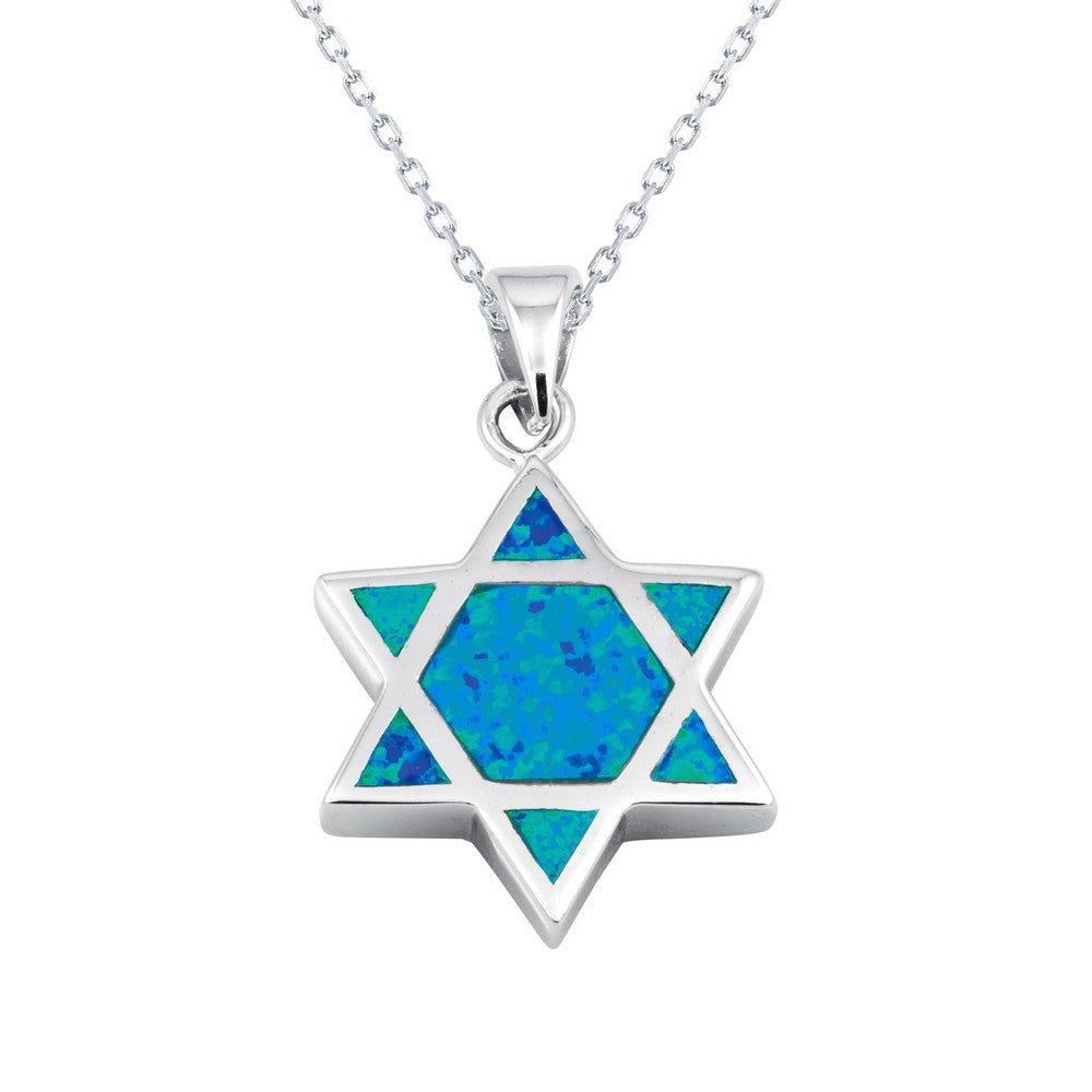 Sterling Silver Blue Inlay Opal Star of David Pendant