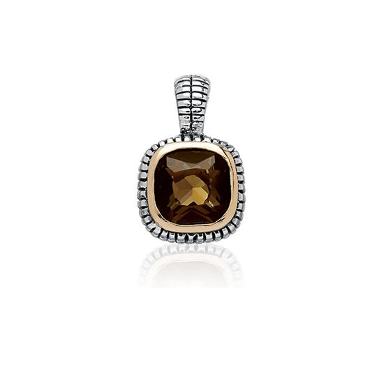Sterling Silver Center Square Brown Topaz CZ w/ Surrounding GP Line and Black Finish Pendant