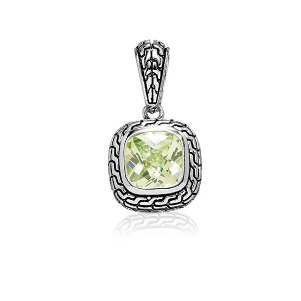 Sterling Silver Center Square Peridot CZ and Black Finish Pendant