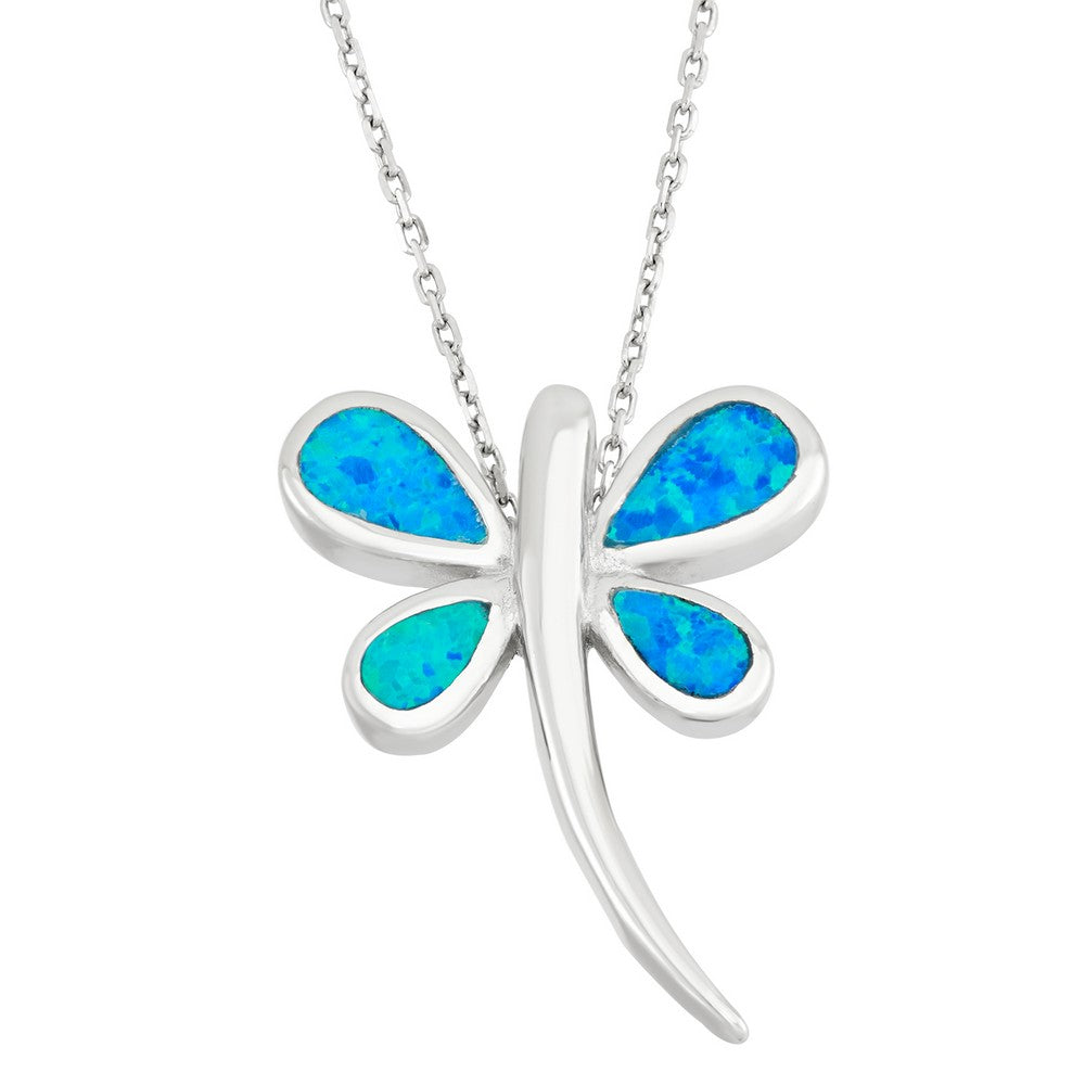 Sterling Silver Blue Inlay Opal Dragonfly Pendant