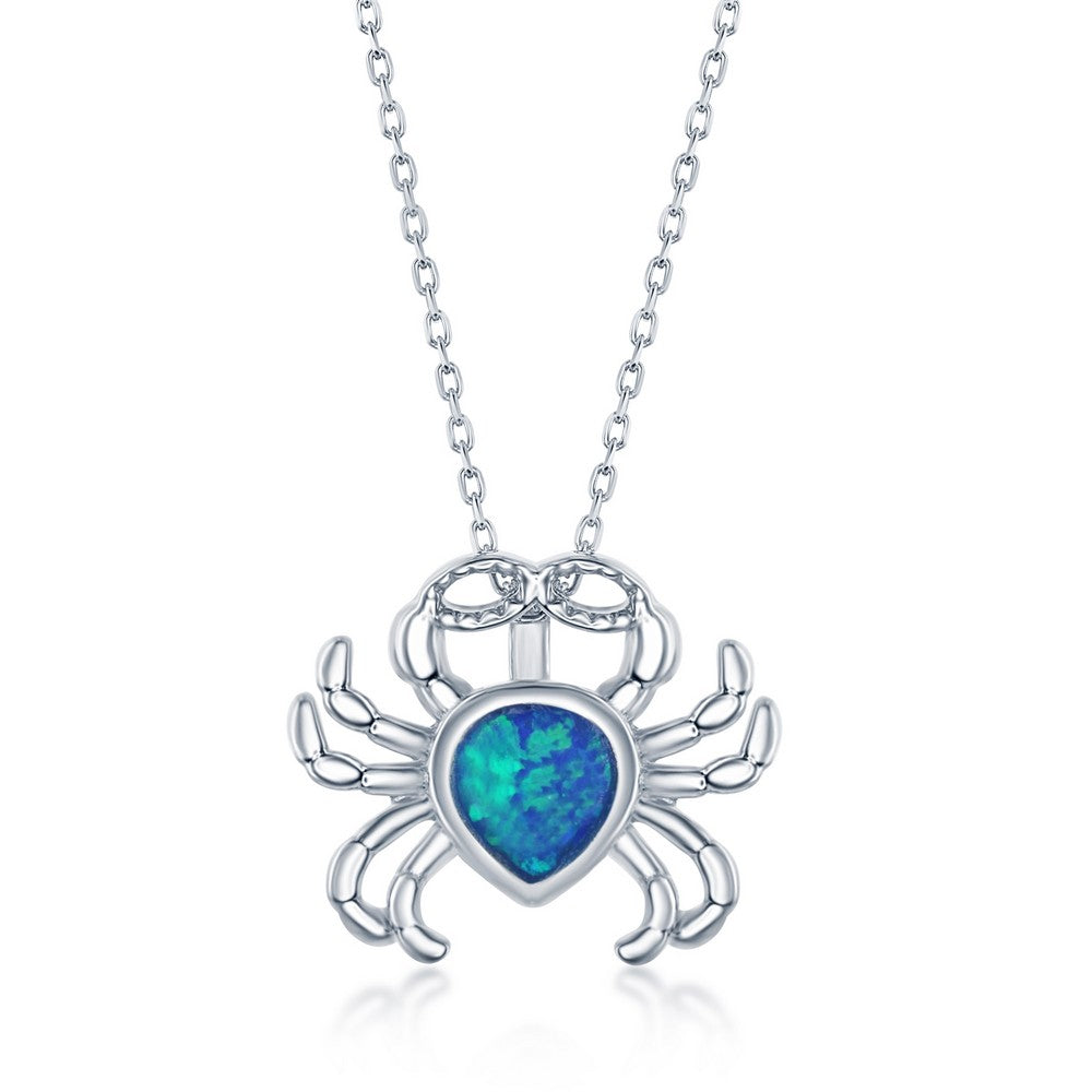 Sterling Silver Blue Inlay Opal Crab Pendant