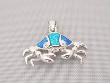 Sterling Silver Blue Inlay Opal Crab Pendant