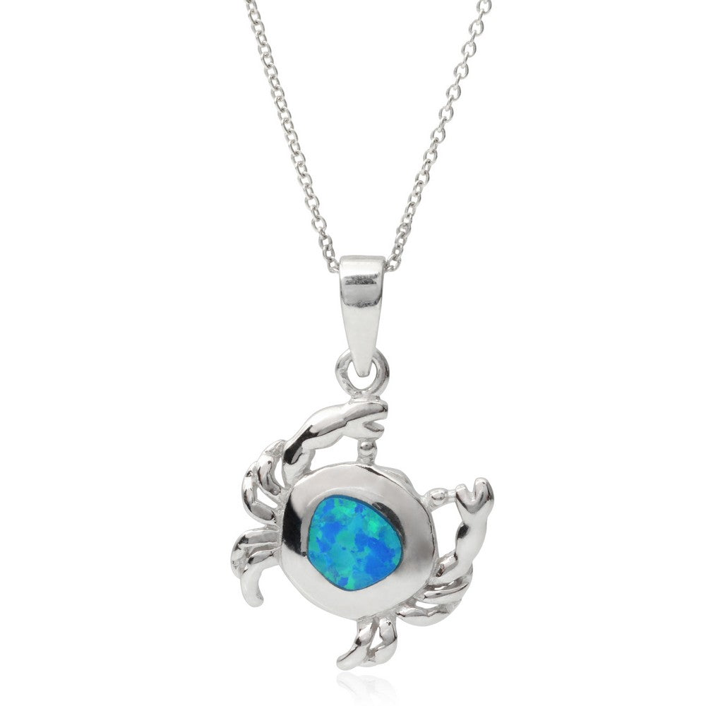 Sterling Silver Blue Inlay Opal Crab Pendant