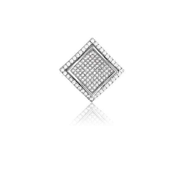 Sterling Silver Micro Pave Wavy Square Pendant (121 stones)