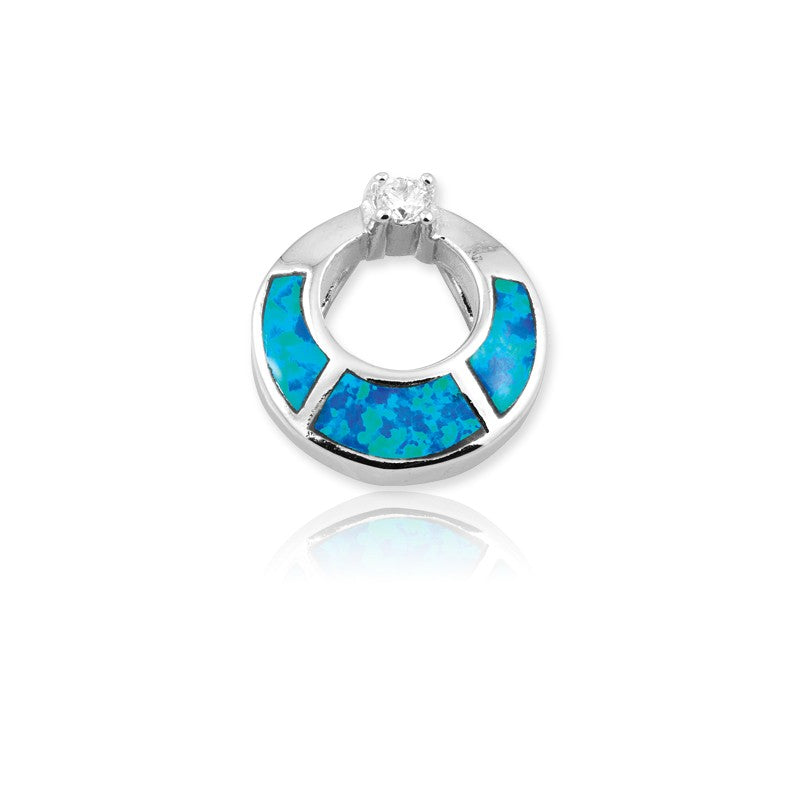 Sterling Silver Blue Inlay Opal w/ CZ Open Circle Pendant