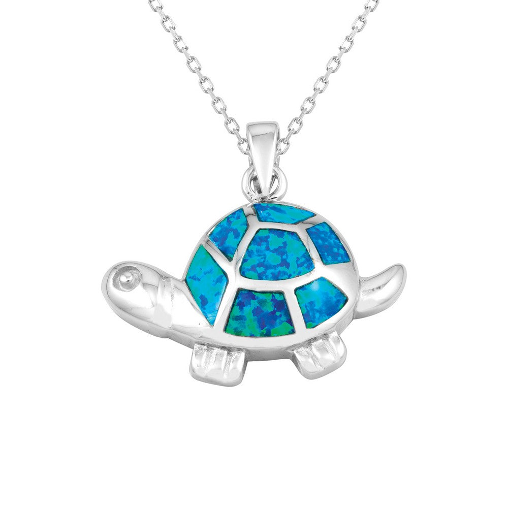 Sterling Silver Blue Inlay Opal Tortoise Pendant