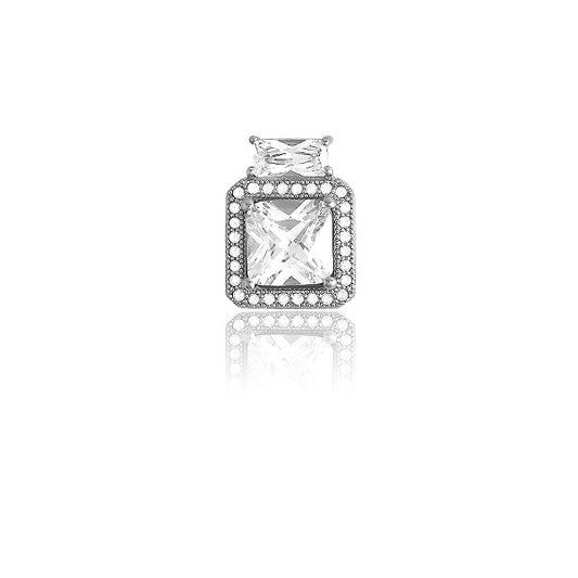 Sterling Silver Micro Pave Square w/ Large Square and Rectangle CZ's Pendant (30 stones)