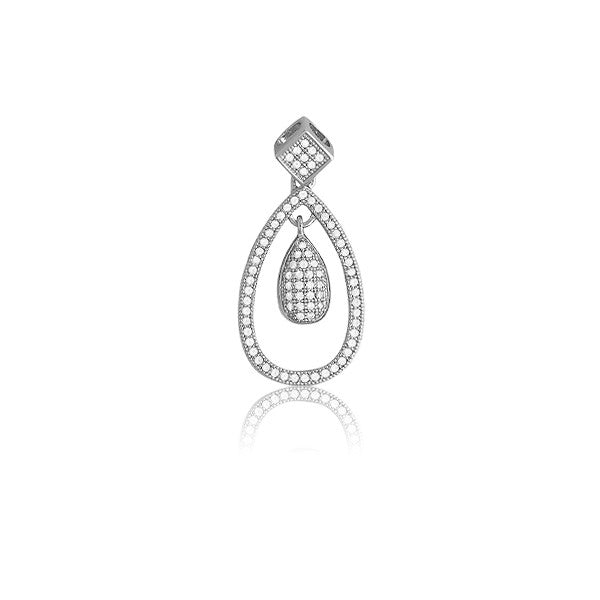 Sterling Silver Micro Pave Open Teardrop w/ Small Inner Teardrop Pendant (80 stones)