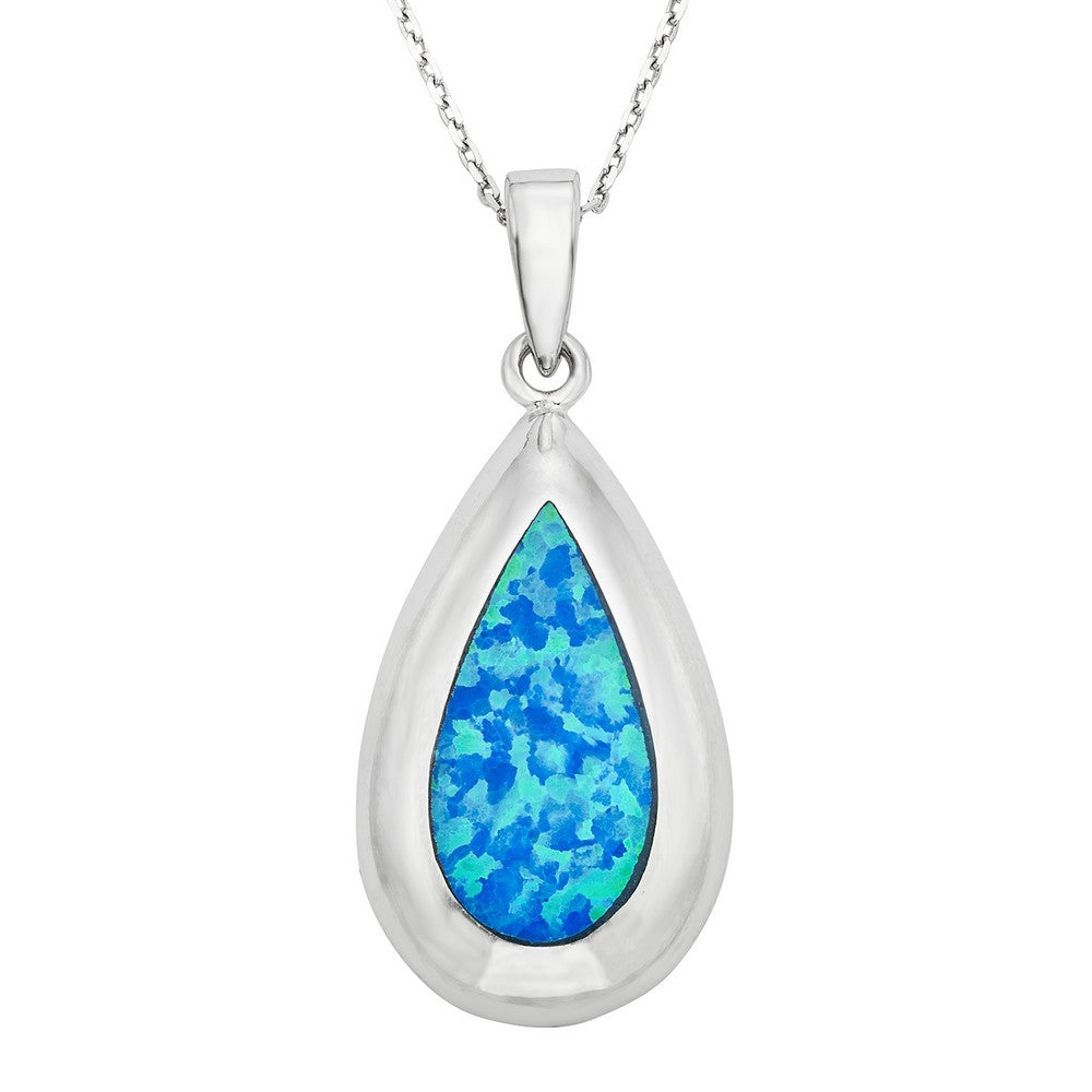 Sterling Silver Blue Inlay Opal Tear Shape Pendant