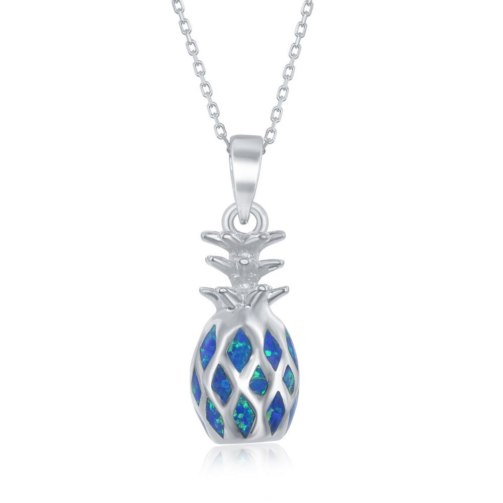 Sterling Silver Blue Inlay Opal Pineapple Pendant