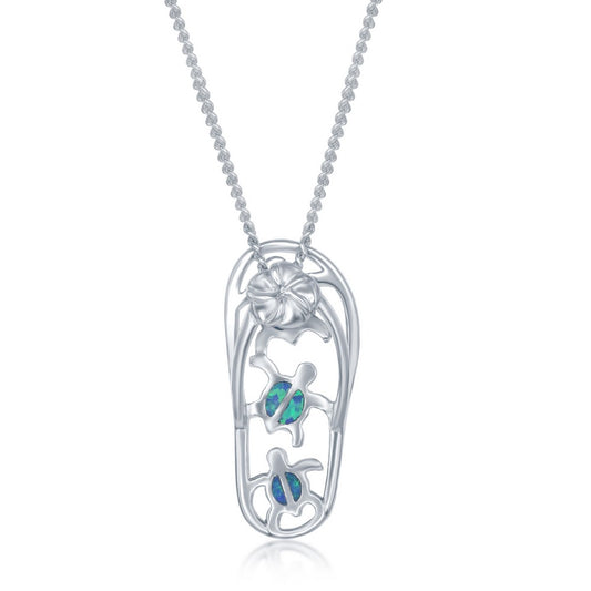 Sterling Silver Flip-Flops with Blue Inlay Opal Designs Pendant