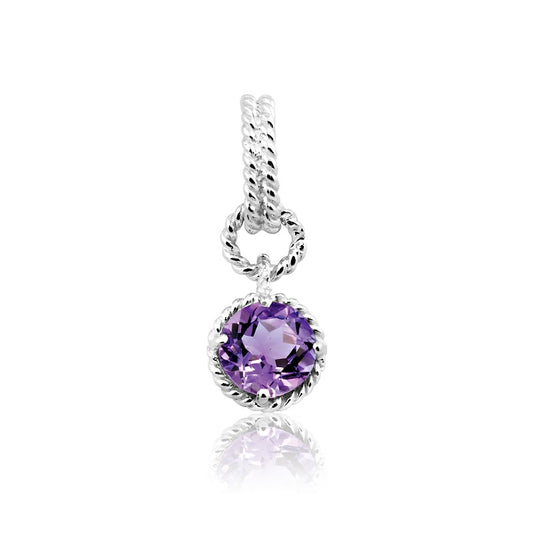 Sterling Silver Round Gem Twisted Wire Circle Pendant - Amethyst