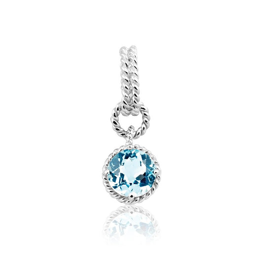 Sterling Silver Round Gem Twisted Wire Circle Pendant - Blue Topaz