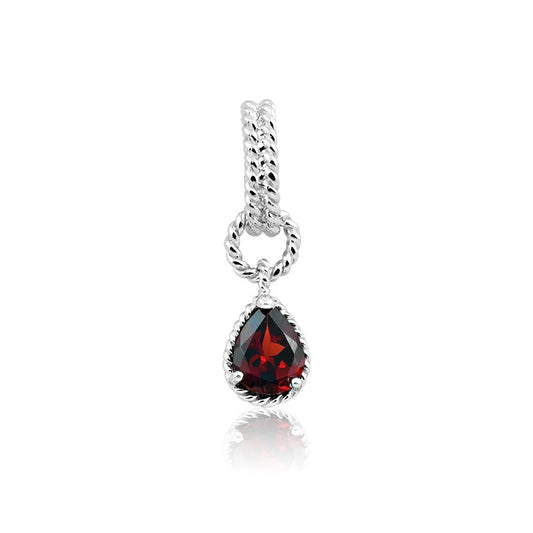 Sterling Silver Pear Shaped Gem,  Wire Pendant - Garnet