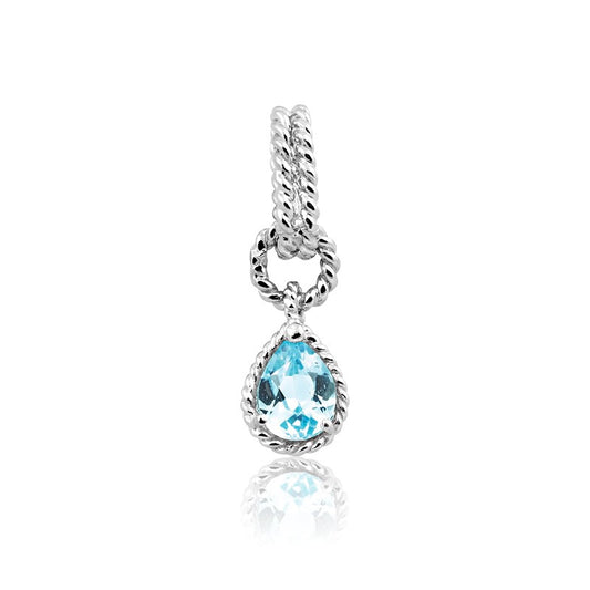 Sterling Silver Pear Shaped Gem, Wire Pendant - Blue Topaz