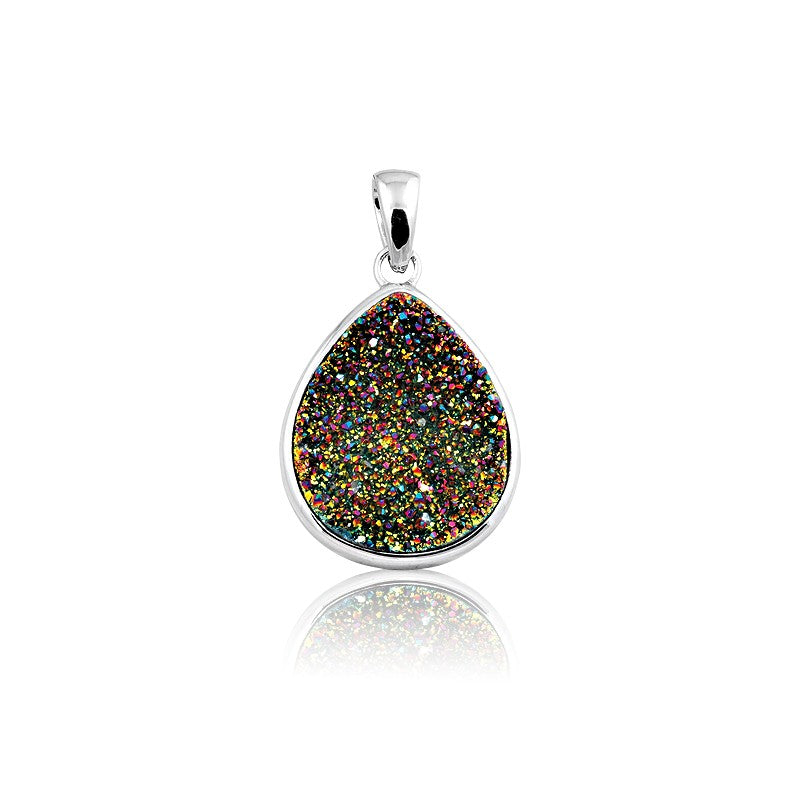 Sterling Silver Pear Shaped Multi Colored Druzy Pendant