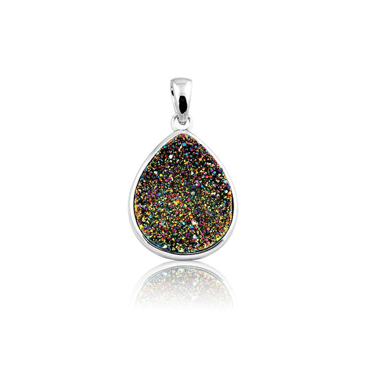 Sterling Silver Pear Shaped Multi Colored Druzy Pendant