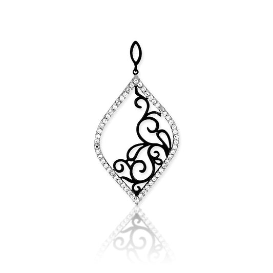 Sterling Silver Black Rhodium Open Marquise w/Swirl Inside Pendant