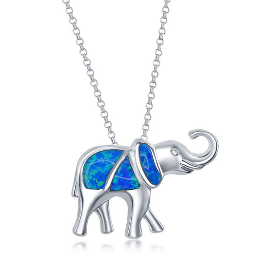 Sterling Silver Opal Elephant Pendant