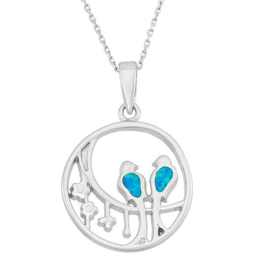 Sterling Silver Open Circle w/Opal Birds Pendant