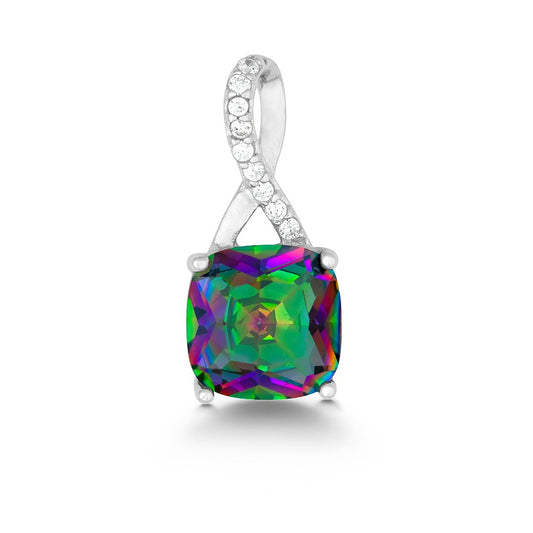 Sterling Silver Half CZ Figure 8 with Square Rainbow CZ Pendant