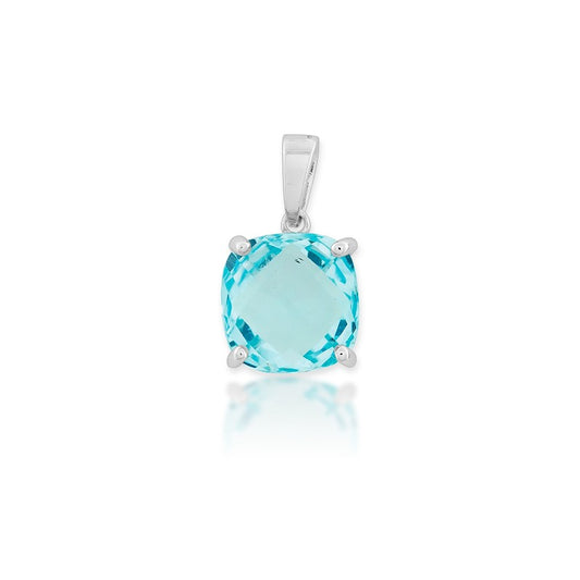 Sterling Silver Square Blue Topaz Prong Set Pendant