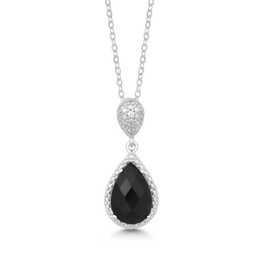 Sterling Silver Diamond and Gem Tearshaped Earring - Onyx