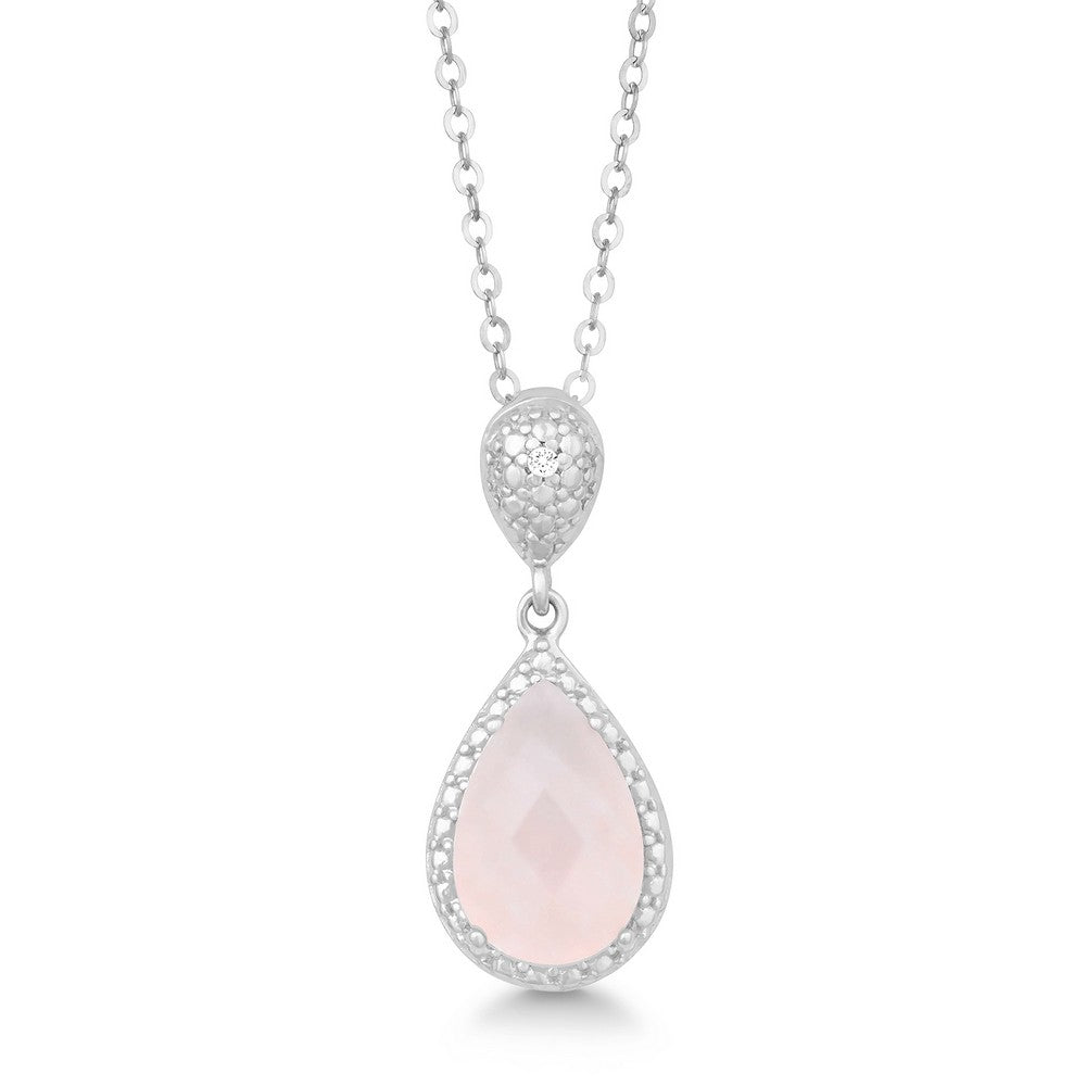 Sterling Silver Diamond and Gem Tearshaped Earring - Rose Quartz