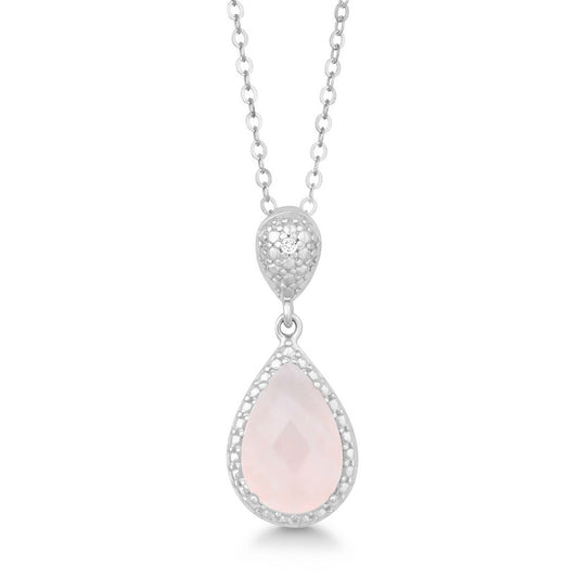 Sterling Silver Diamond and Gem Tearshaped Earring - Rose Quartz