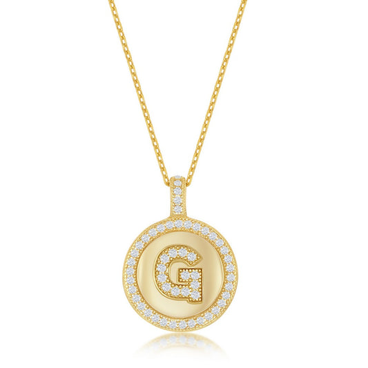 Sterling Silver Micro Pave Circle "G" Pendant W/ Chain - Gold Plated