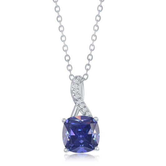 Sterling Silver Half CZ Figure 8 with Square Tanzanite CZ Pendant