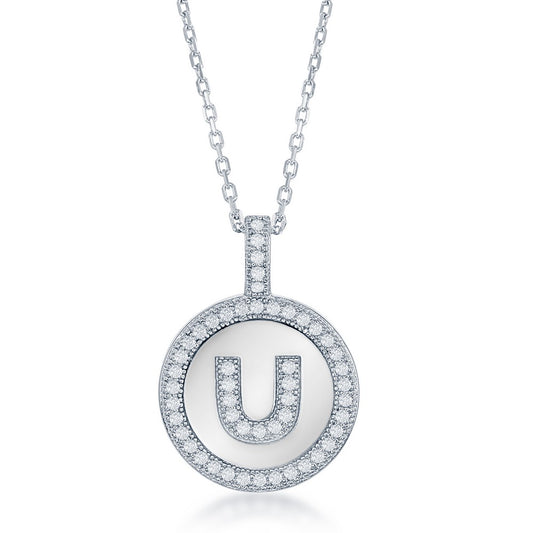 Sterling Silver Micro Pave Circle "U" Pendant W/Chain