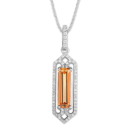 Sterling Silver CZ Border with Center Rectangle Champagne CZ Pendant