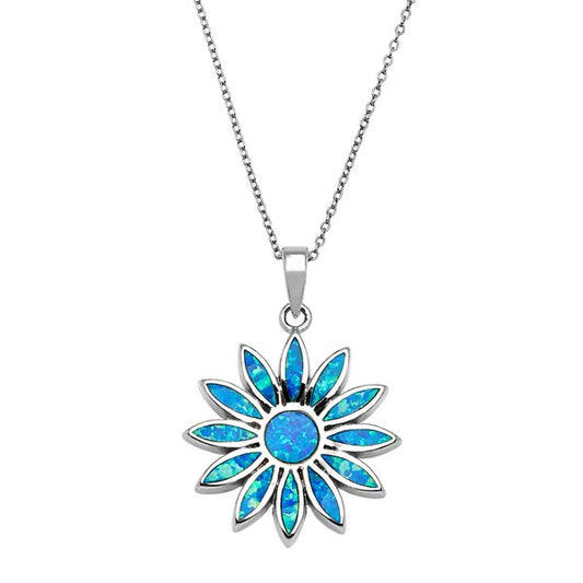 Sterling Silver Blue Inlay Opal Daisy Pendant